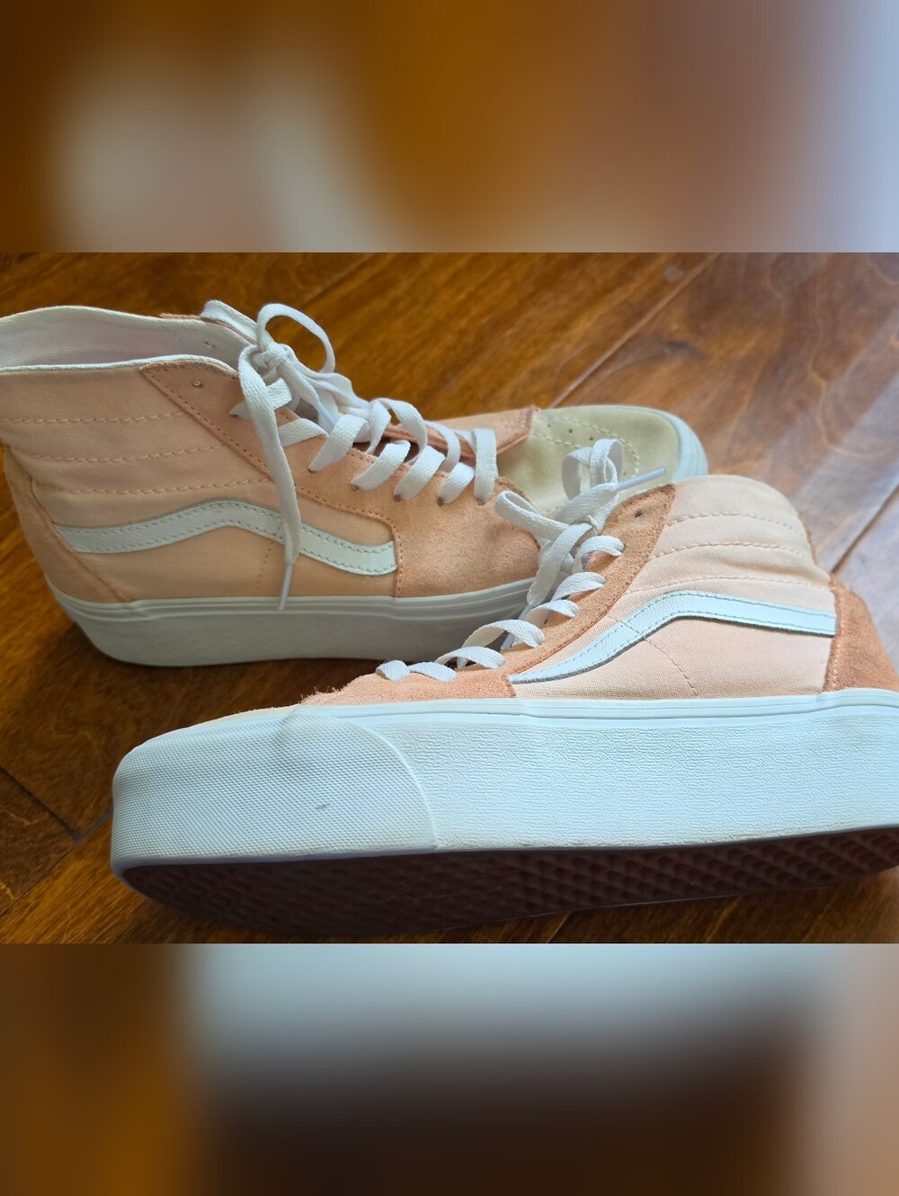 Vans Peach Suede & Canvas Sk8-Hi Sneakers with White Stripe